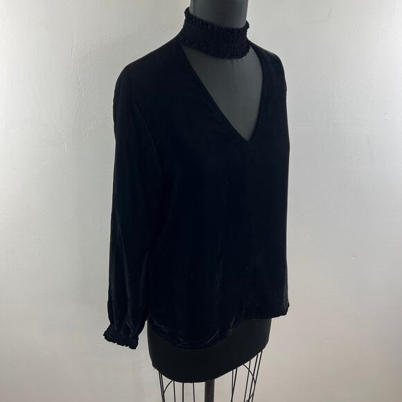 BAILEY 44 Black Velvet Choker V-Neckline Balloon Sleeve Blouse Top Shirt Size S - Picture 6 of 10